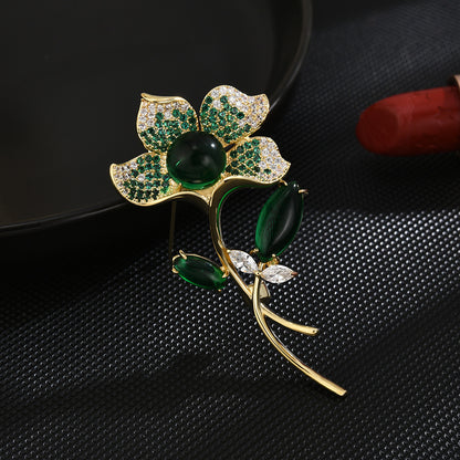 Emerald Lotus Brooch