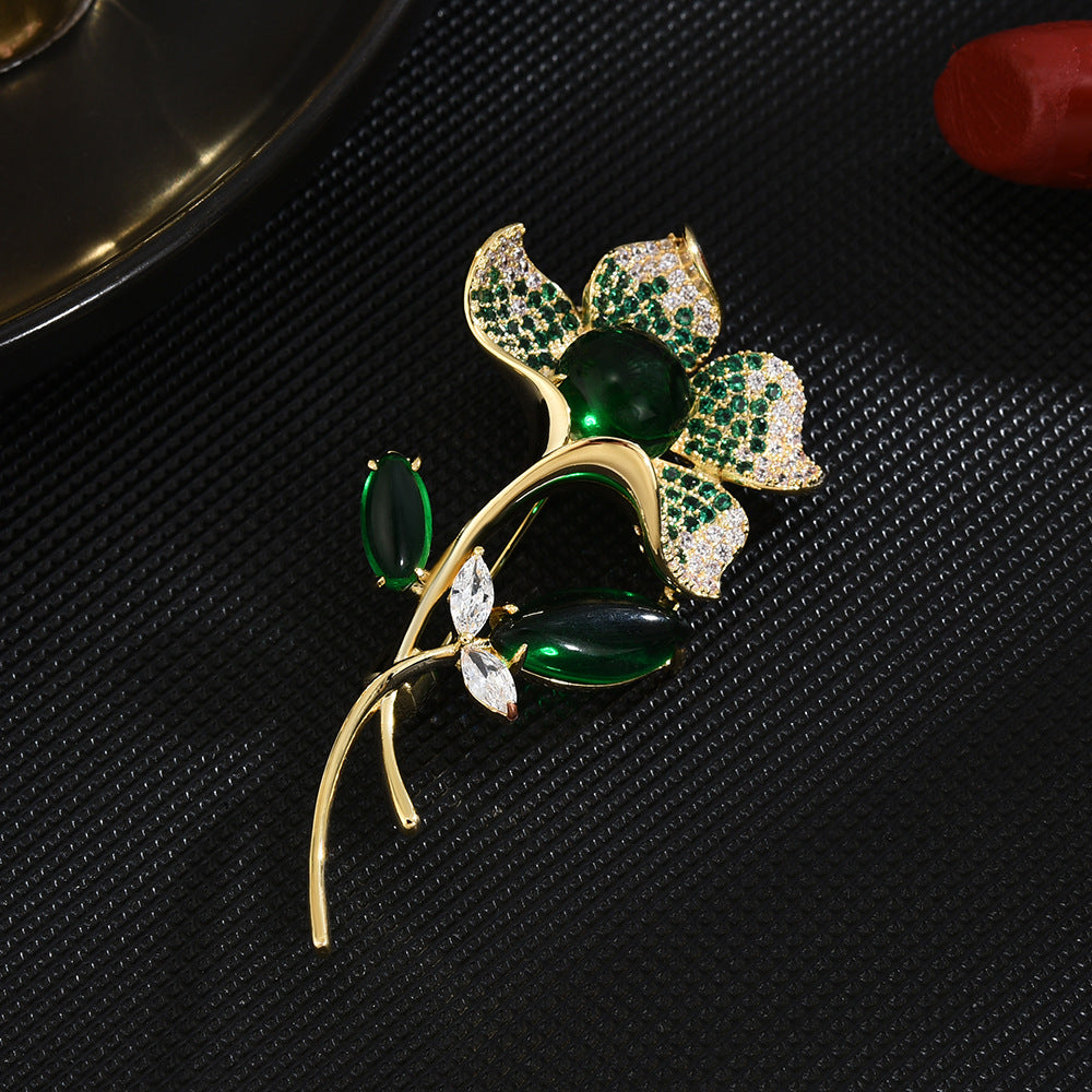 Emerald Lotus Brooch