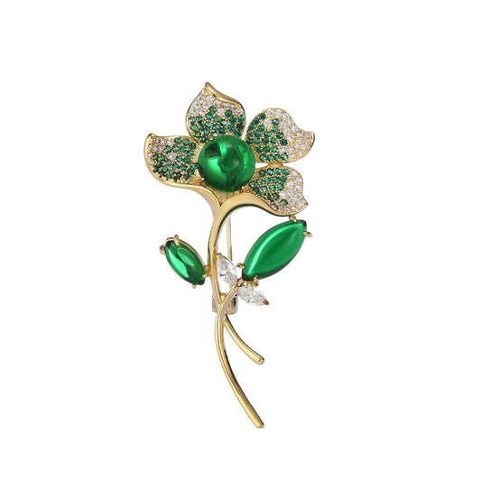 Emerald Lotus Brooch