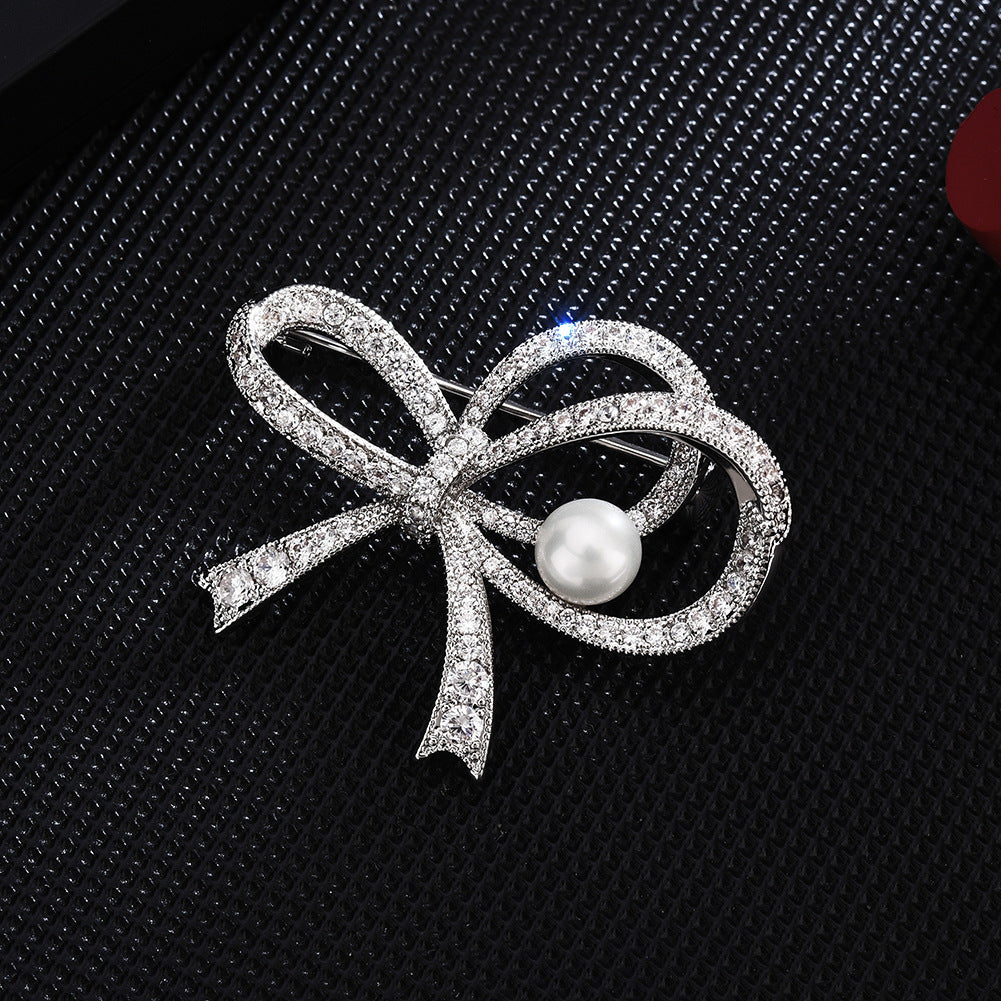 Fashion Zircon Simple Bow Brooch