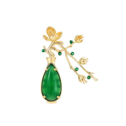 Natural Jade Blossom Brooch