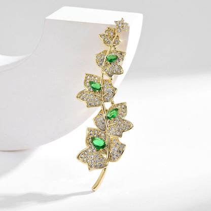 Emerald Maple Leaf Zircon Brooch