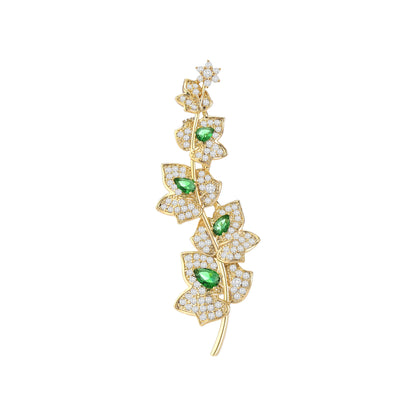 Emerald Maple Leaf Zircon Brooch