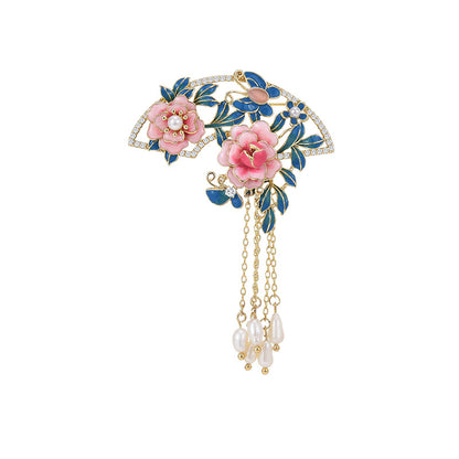 Freshwater Pearl Peony Fan Brooch