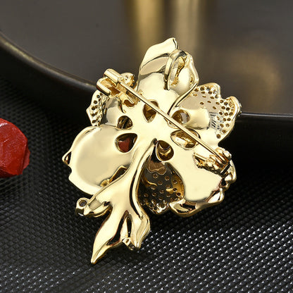 Gold Rose Pearl Brooch