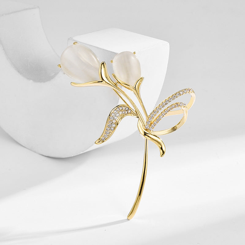 Mother of Pearl Zircon Tulip Brooch