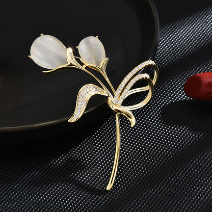 Mother of Pearl Zircon Tulip Brooch