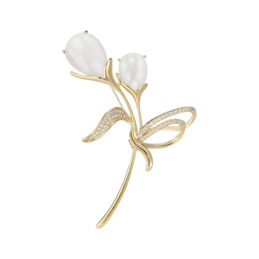 Mother of Pearl Zircon Tulip Brooch