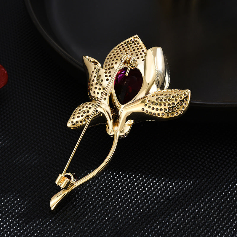 Red Crystal Zirconia Lily Flower Brooch