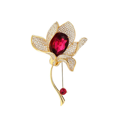 Red Crystal Zirconia Lily Flower Brooch