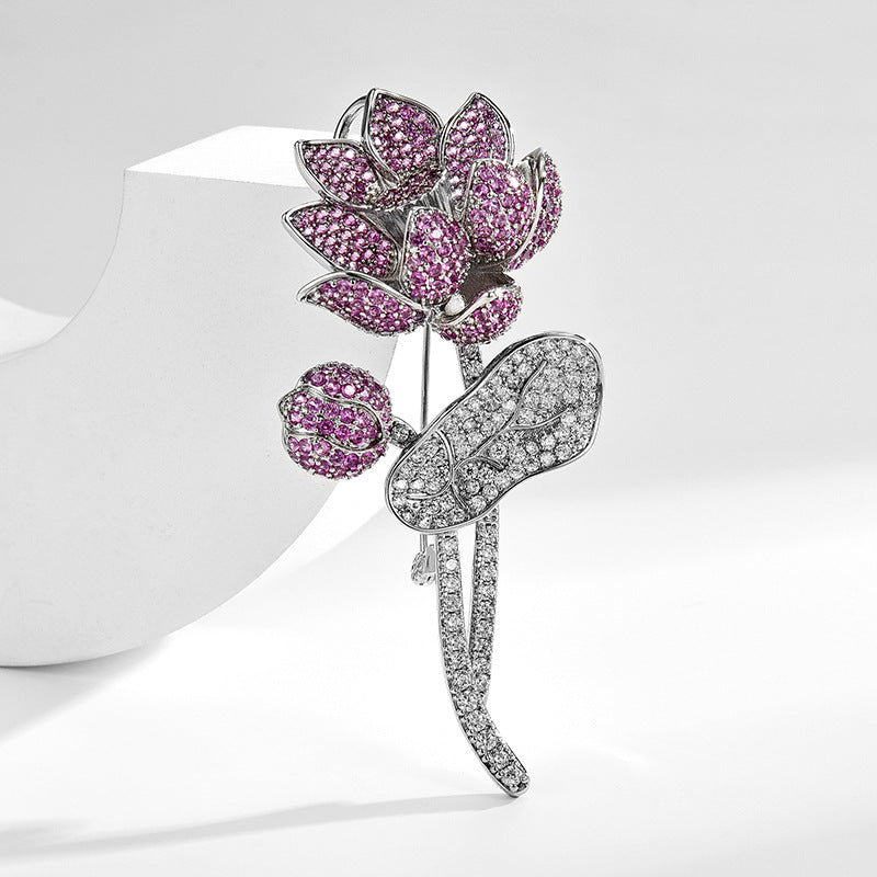 Full Zircon Purple Lotus Brooch