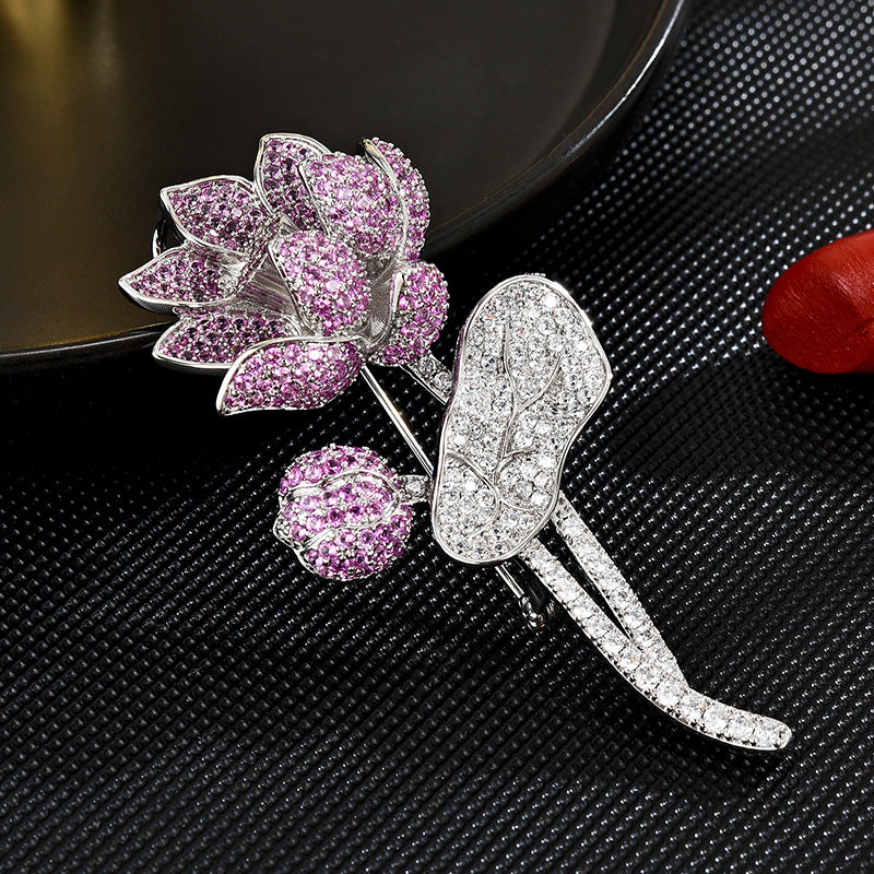 Full Zircon Purple Lotus Brooch