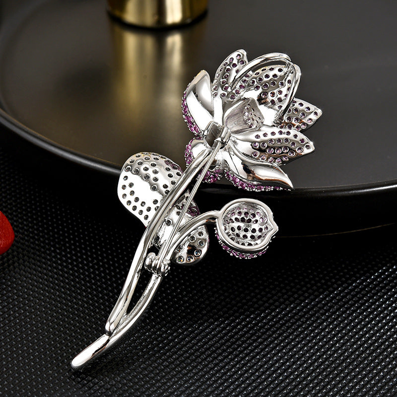 Full Zircon Purple Lotus Brooch