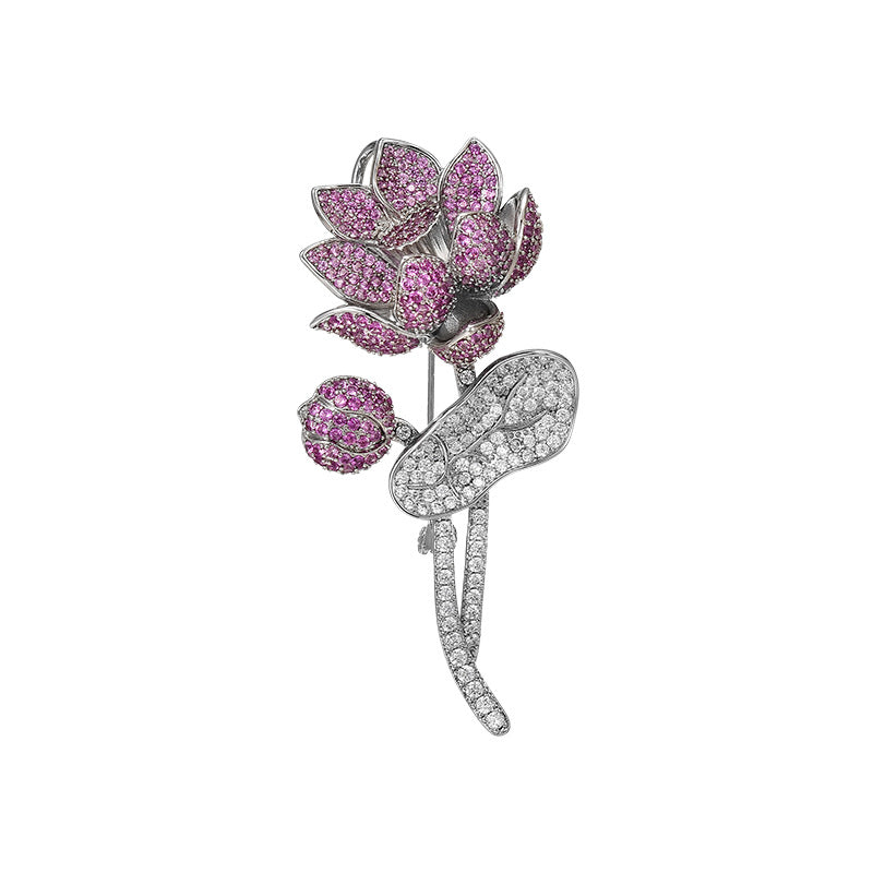 Full Zircon Purple Lotus Brooch