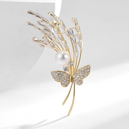 Freshwater Pearl Butterfly Micro-inlaid Zircon Brooch