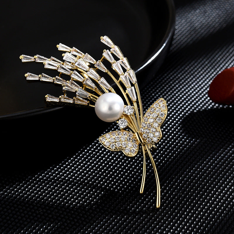 Freshwater Pearl Butterfly Micro-inlaid Zircon Brooch