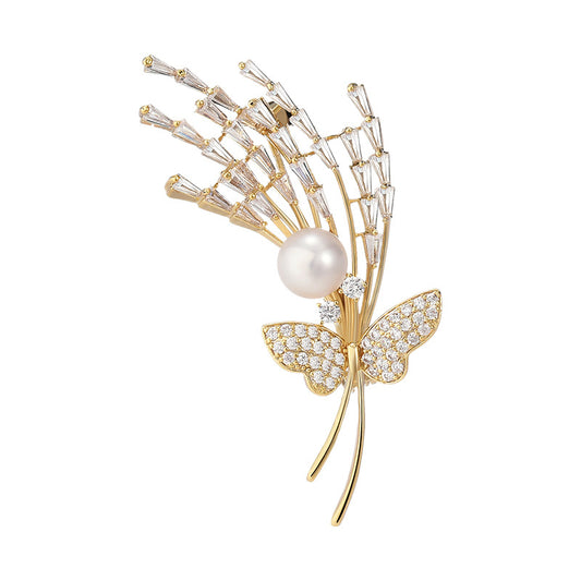 Freshwater Pearl Butterfly Micro-inlaid Zircon Brooch