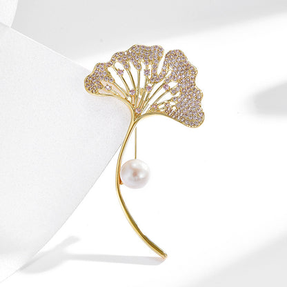 Freshwater Pearl Ginkgo Leaf Brooch