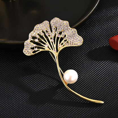 Freshwater Pearl Ginkgo Leaf Brooch