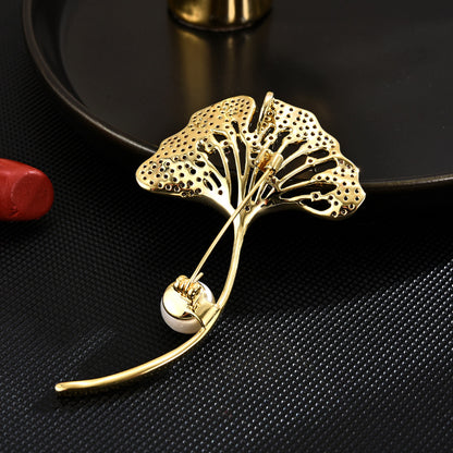 Freshwater Pearl Ginkgo Leaf Brooch