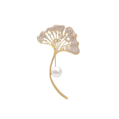 Freshwater Pearl Ginkgo Leaf Brooch