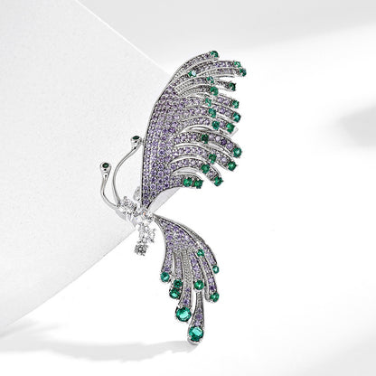 Emerald Zircon Butterfly Silver Brooch