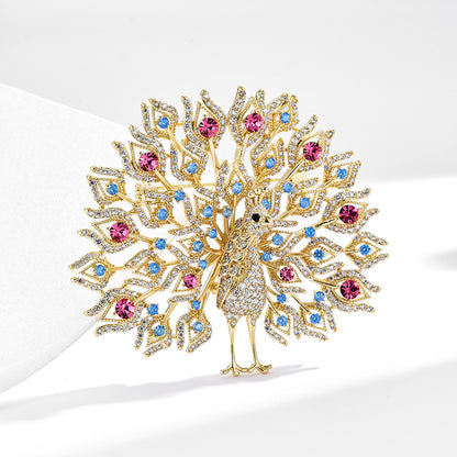 Ruby Sapphire Gold Peacock  Brooch