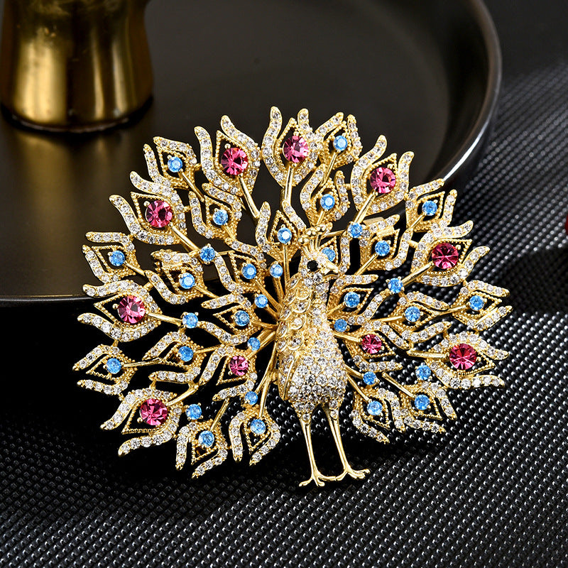 Ruby Sapphire Gold Peacock  Brooch