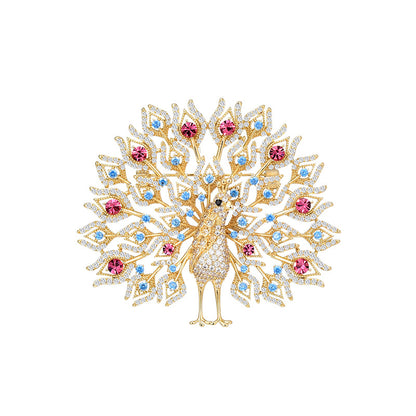 Ruby Sapphire Gold Peacock  Brooch