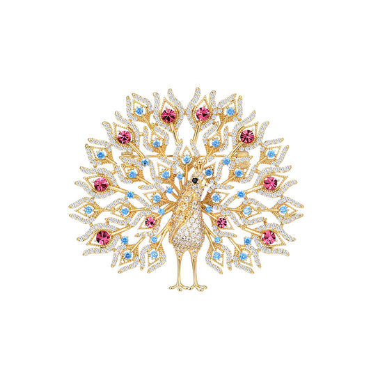 Ruby Sapphire Gold Peacock  Brooch