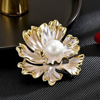 Mother Of Pearl Peony Flower Brooch