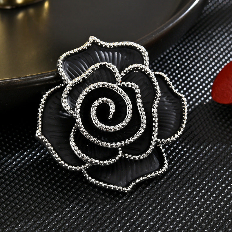 Black Zircon Camellia Brooch