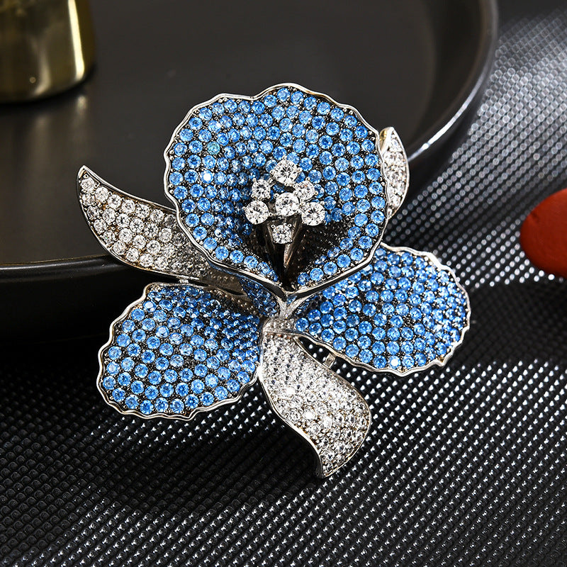 Full Zircon Crystal Flower Brooch