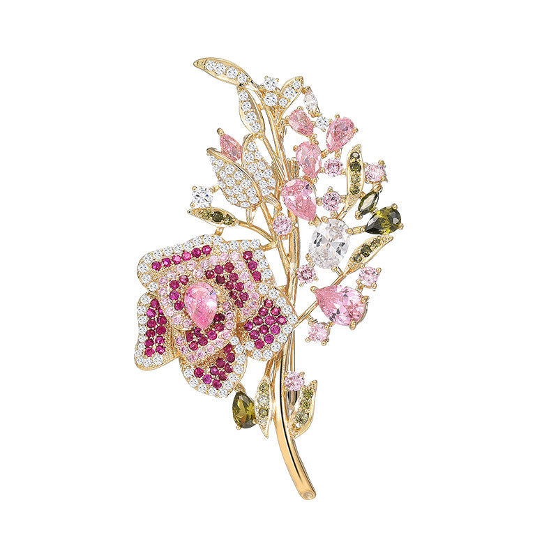 Full Zircon Crystal Camellia Brooch