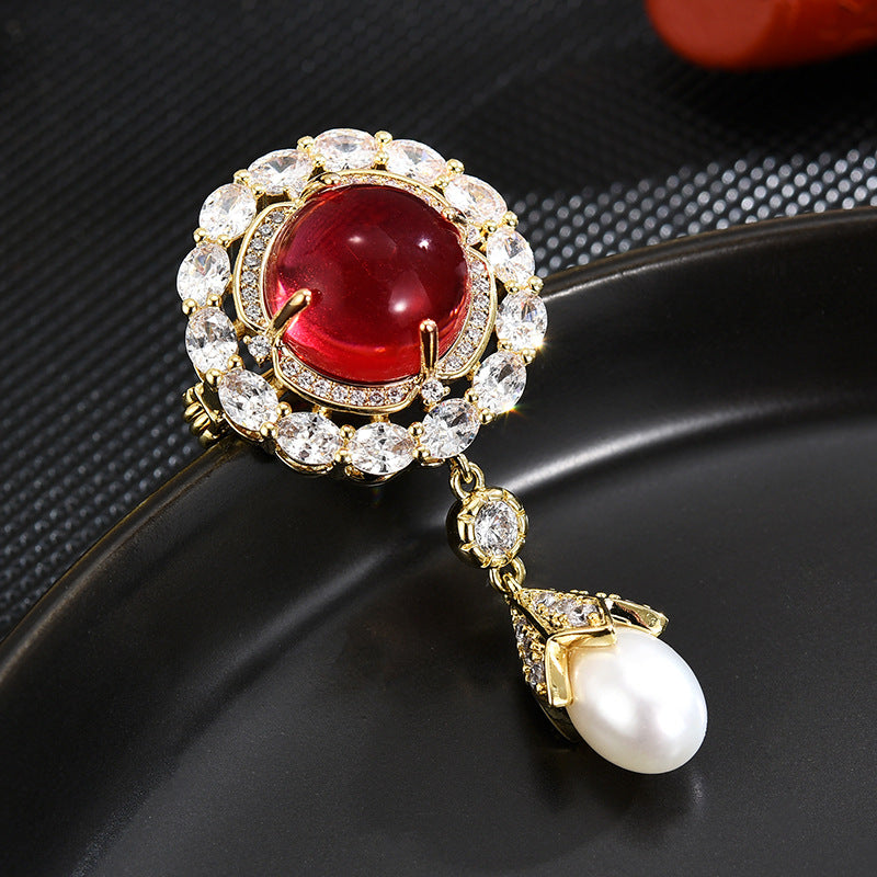 Zirconia Wreath Pink Freshwater Pearl Brooch