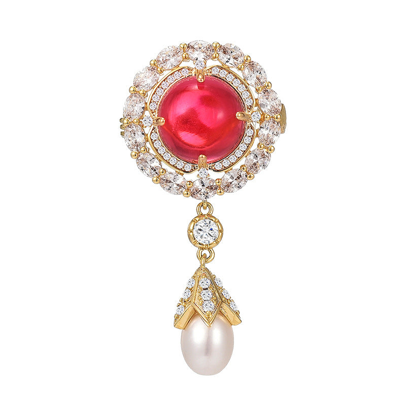 Zirconia Wreath Pink Freshwater Pearl Brooch