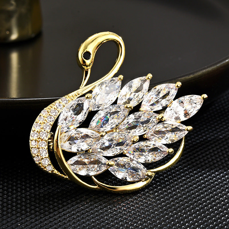 Full Zircon Swan Gold Brooch