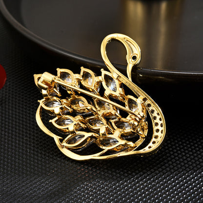 Full Zircon Swan Gold Brooch