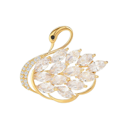 Full Zircon Swan Gold Brooch