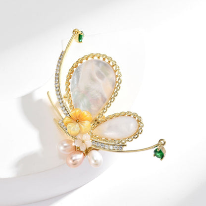 Mother of Pearl Butterfly Freshwater Pearl Brooch