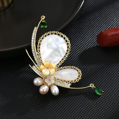 Mother of Pearl Butterfly Freshwater Pearl Brooch