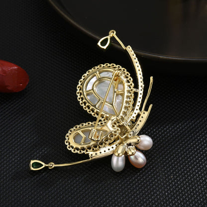 Mother of Pearl Butterfly Freshwater Pearl Brooch