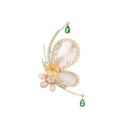 Mother of Pearl Butterfly Freshwater Pearl Brooch