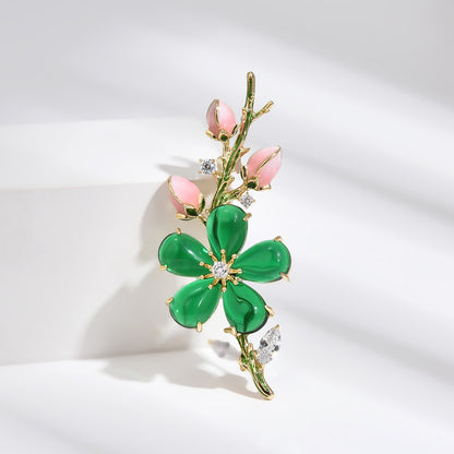 Emerald Lotus Crystal Brooch