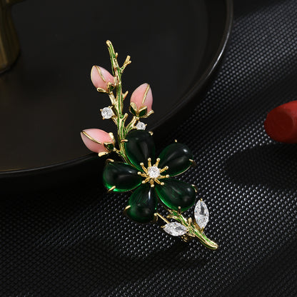 Emerald Lotus Crystal Brooch