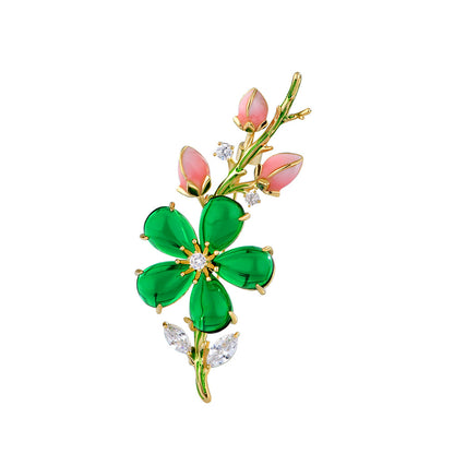 Emerald Lotus Crystal Brooch