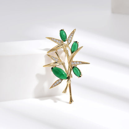 Classic Emerald Zircon Bamboo Brooch