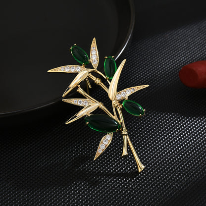 Classic Emerald Zircon Bamboo Brooch