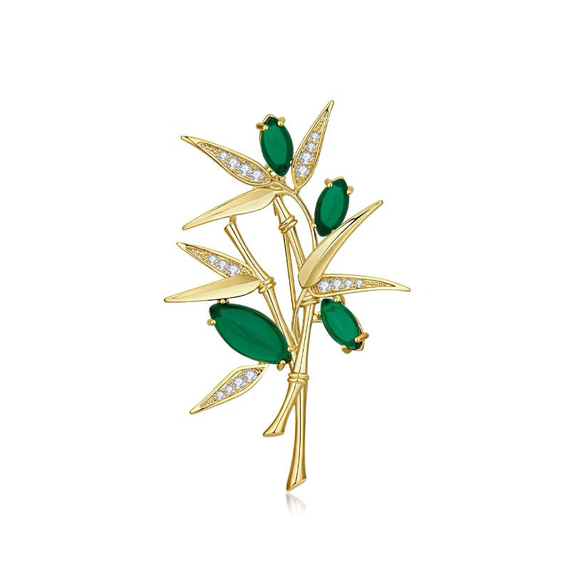 Classic Emerald Zircon Bamboo Brooch