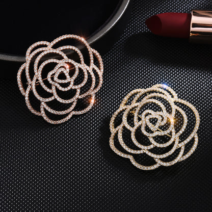 Full Zircon Hollow Flower Brooch